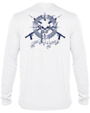 BORNOFWATER Spearfishing T-Shirt: UV Performance Long Sleeve: Skull & Spearguns